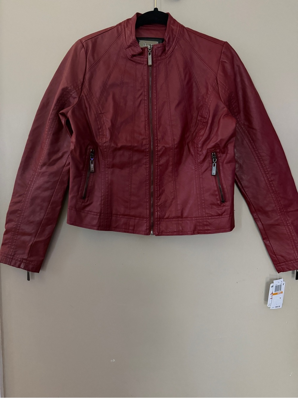 Jou Jou Burgundy Faux Leather Zip Front Moto Jacket